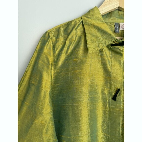 Anu Women Silk Chartreuse Blazer Jacket Large 3/4 Sleeve Luxe Statement Chic - Picture 6 of 8